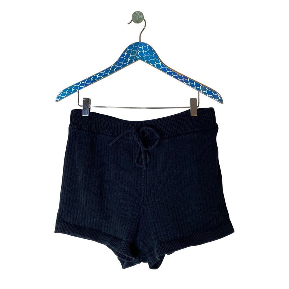 REFORMATION Black Sanzo Organic Cotton Ribbed Knit Drawstring Shorts Size Medium - Picture 2 of 7
